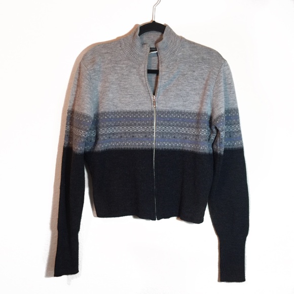 J. Crew Sweaters - J.Crew Wool Grey Zip Up Sweater Christmas Print